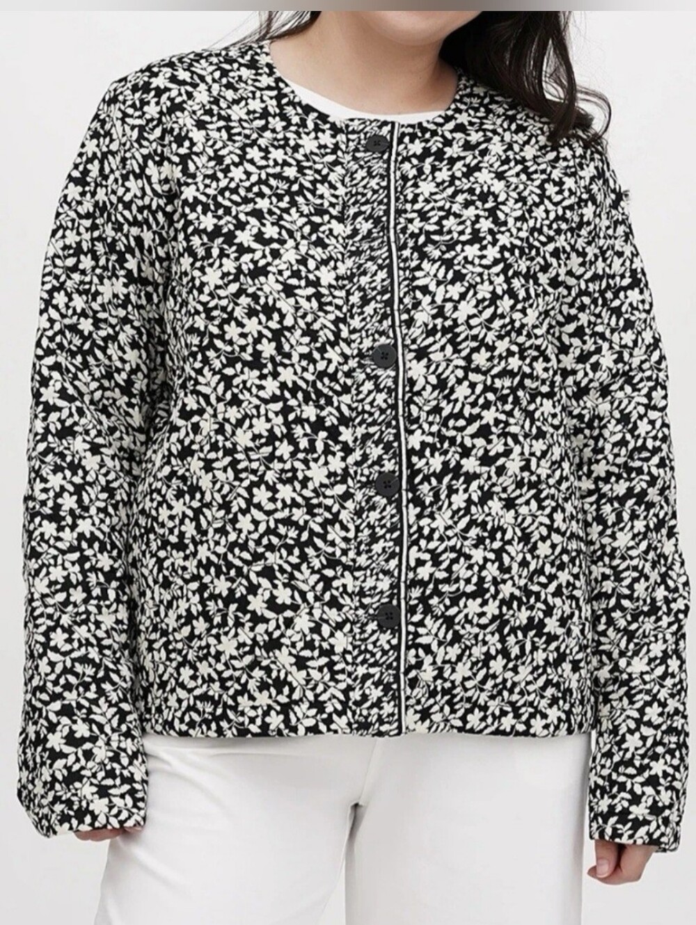J. Jill Black And White Quilted Floral Button Up Jacket Size 3X